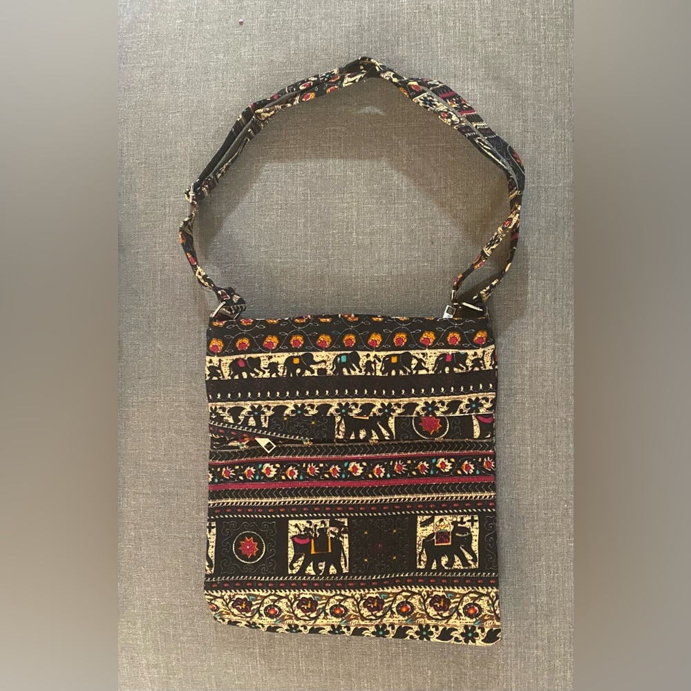 Bohemian Black and Gold Elephant Print Bag NWOT